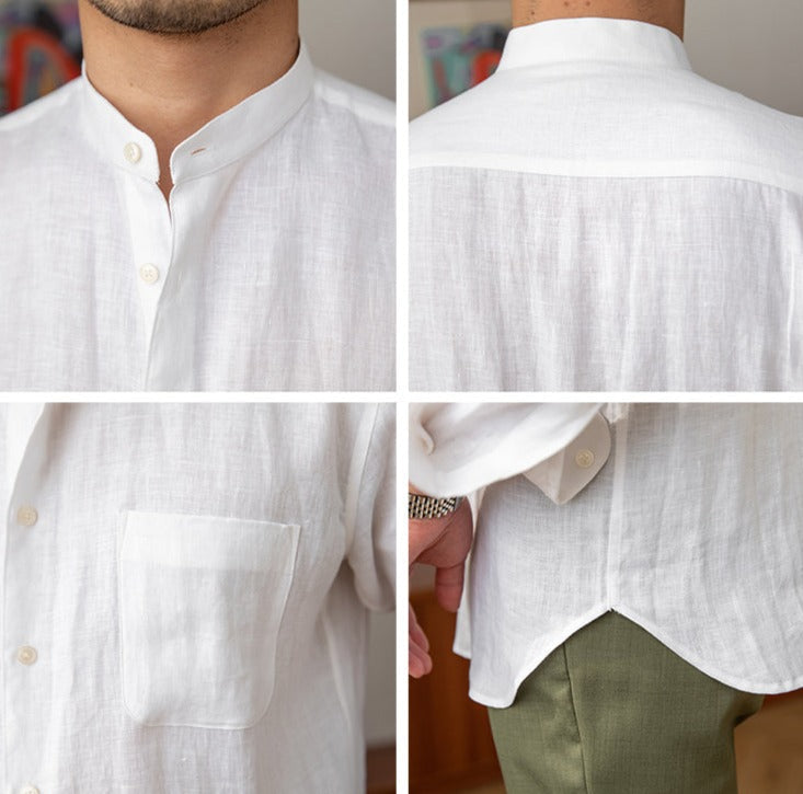 Positano Linen Grandad Collar Shirt