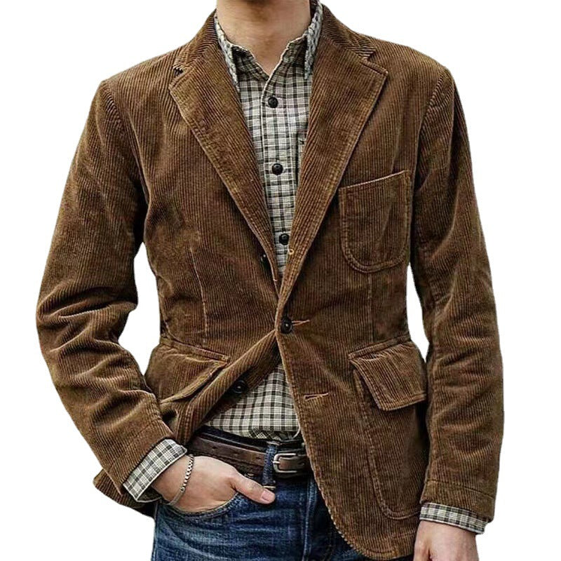 Solid Color Casual Blazer Corduroy Warm Coat men