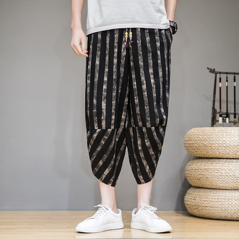 Striped Carrot Plus Size Loose Beach Pants Cropped Pants