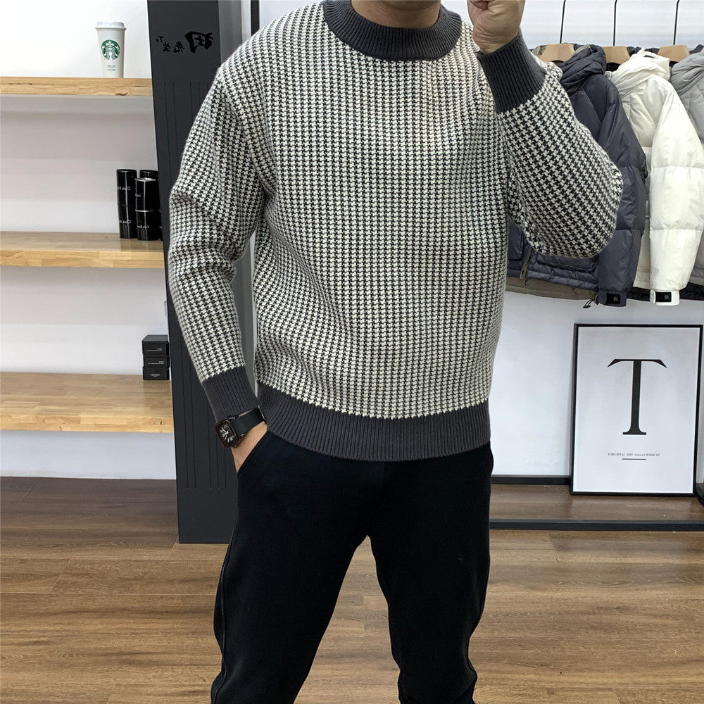 Maglione a quadri spesso con scollo tondo e vestibilità slim fit