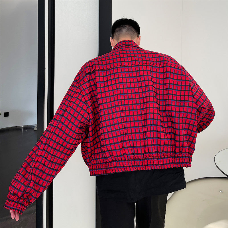 Plaid Shoulder Pad Lapel Casual Coat