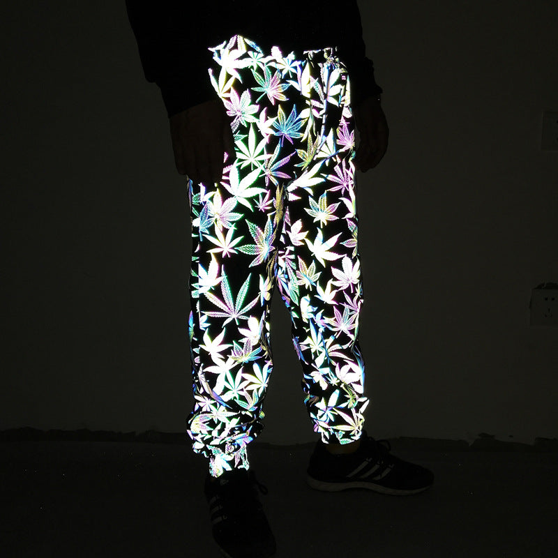 Pantalones reflectantes de hoja de arce de colores para hombre
