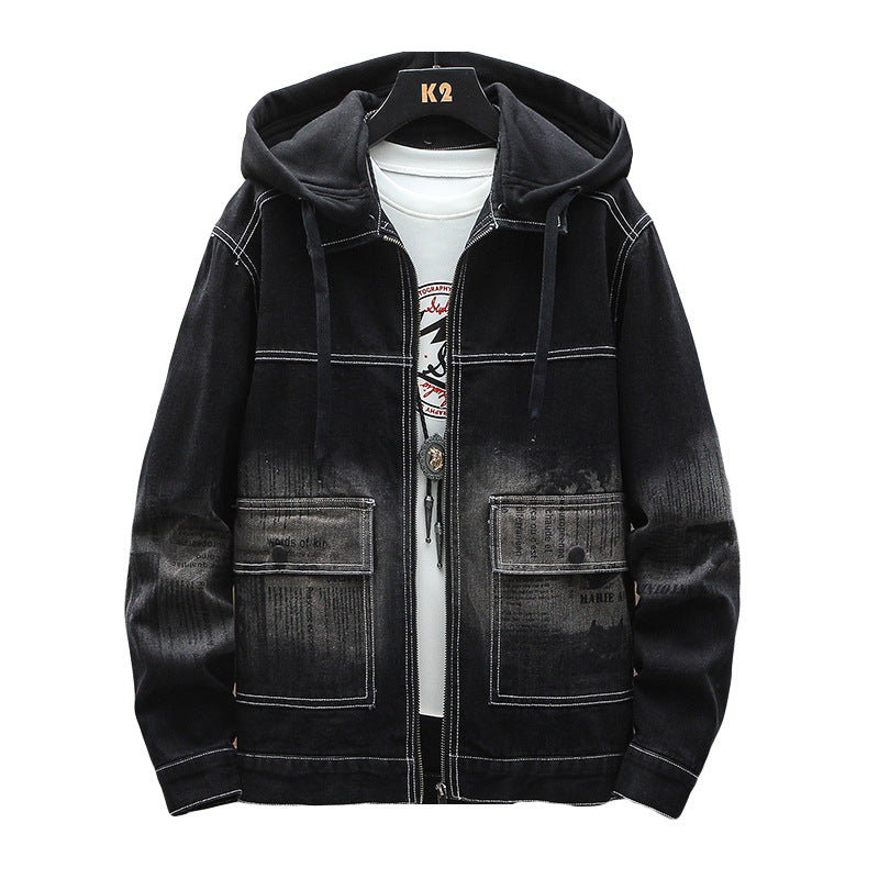 Spring New Printed Hooded Denim Work Jacket