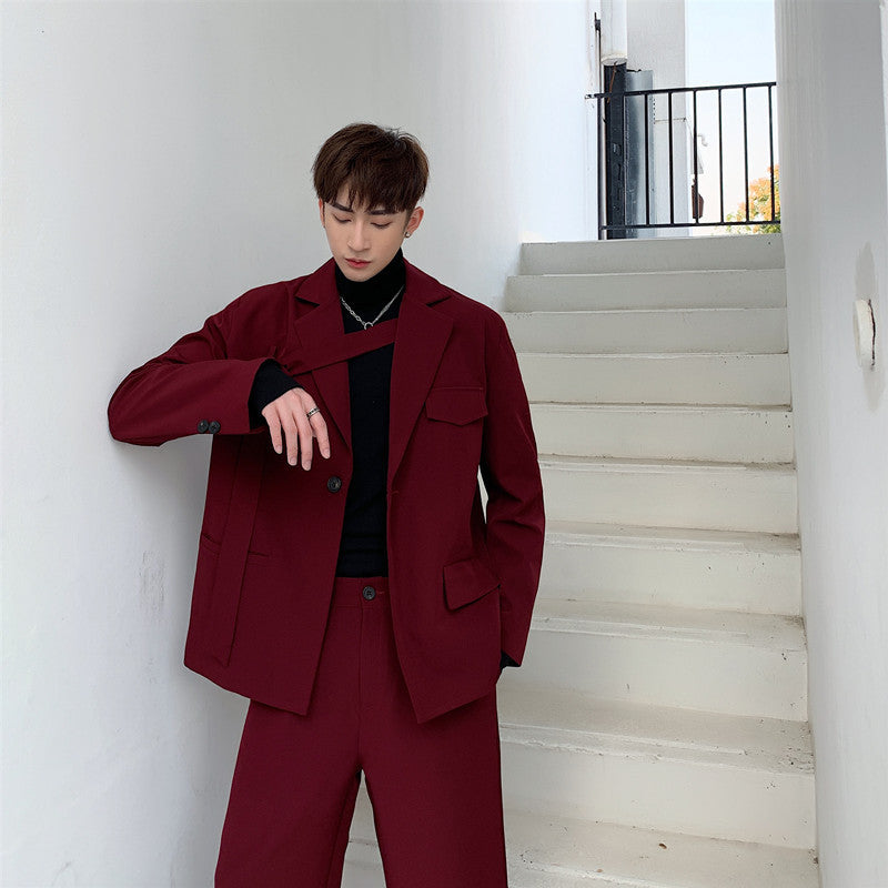 Men's Asymmetrical Red Suit