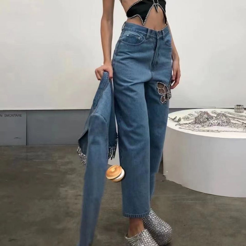 Diamond Butterfly Denim Trousers