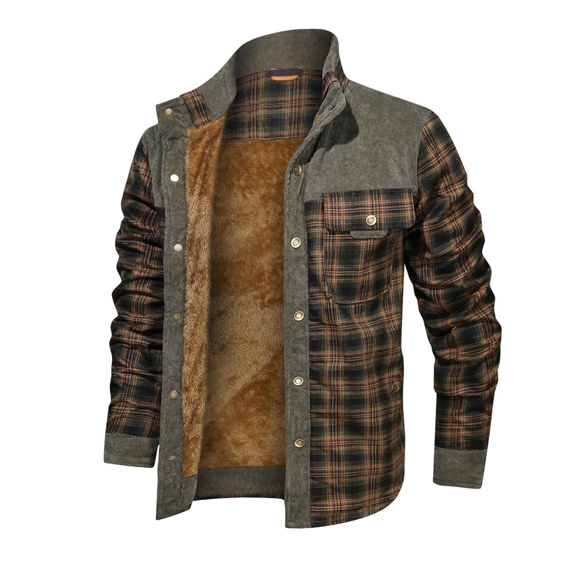 Thickened Shirt Jacket With Classic Plaid Fuzzy Fleece Lining