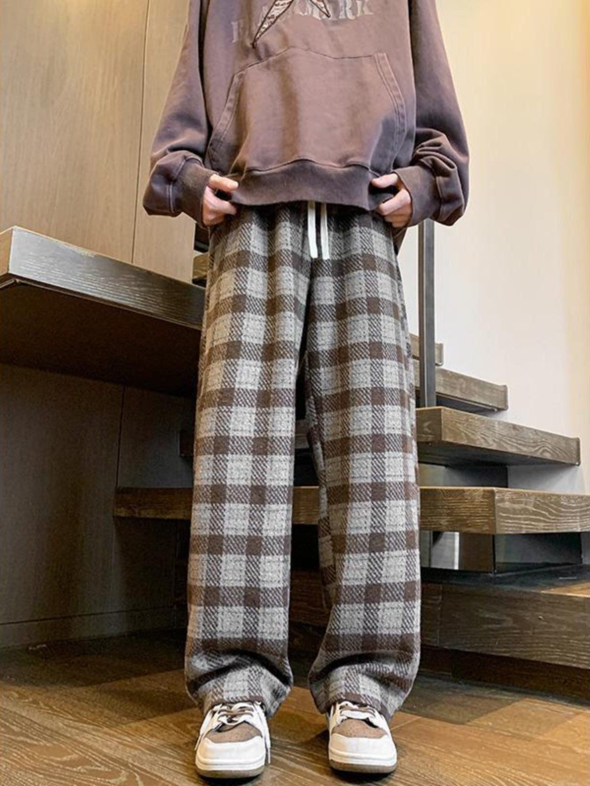 Plaid Pants Men's Spring Loose Wide Leg Woolen trousers