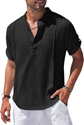 Henley Style Linen Shirt Men