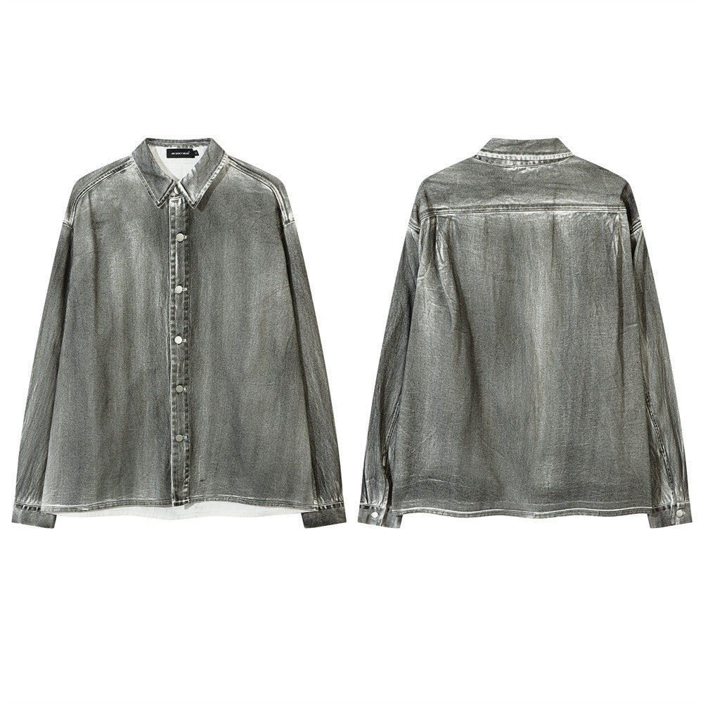 Heavy Distressed Dirty Denim Shirt For Men