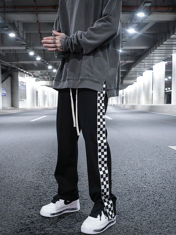 Checkerboard Side Split Straight Leg pants