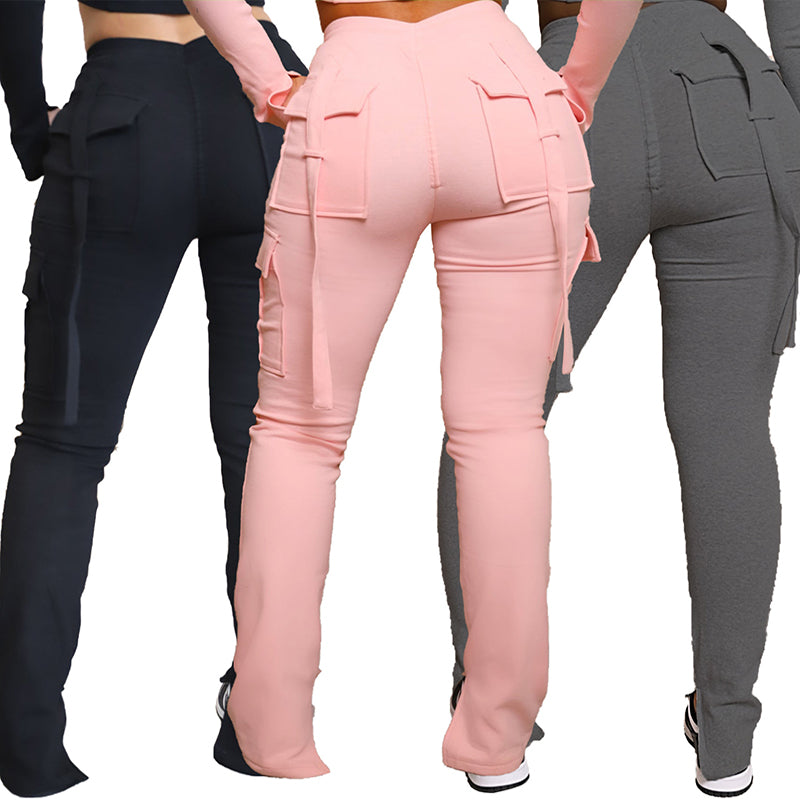 Cargo Pants With Pockets High Waist Drawstring Wide Leg Straight Trousers