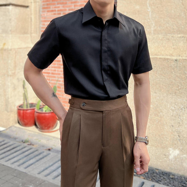 Camisa casual de negocios delgada de manga corta para hombre