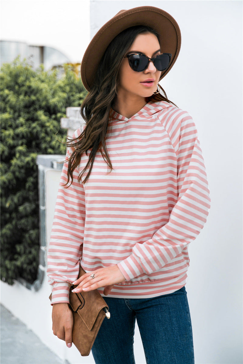 Horizontal Stripe Raglan Sleeve Hoodie