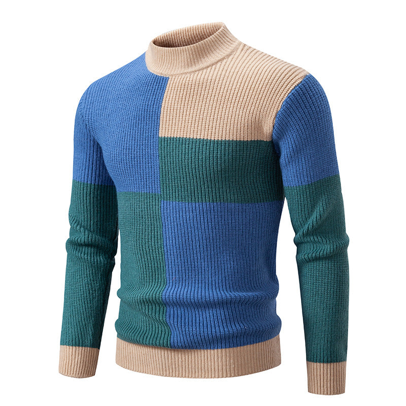 Maglione con collo alto e cuciture colorate da uomo