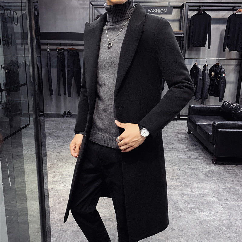 Thick Slim-fit Woolen Men's Trench Coat