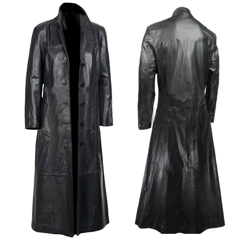 Plus Size Leather Jacket Motorcycle Men's Duster Fur Coat