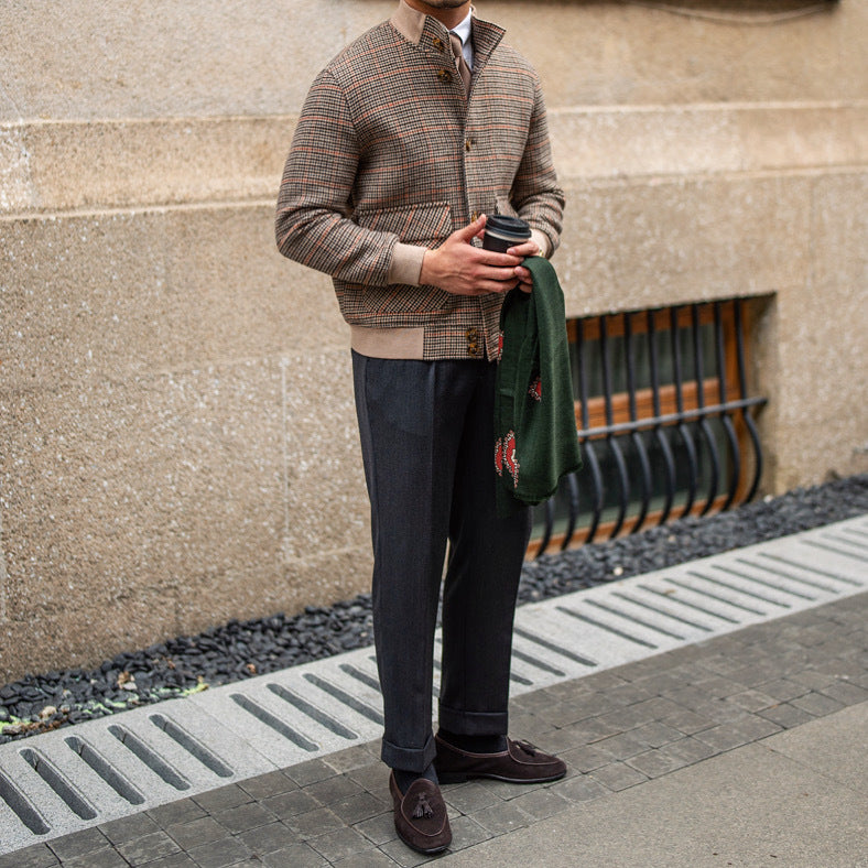 Giacca bomber in pile di tweed con colletto rialzato e vestibilità attillata