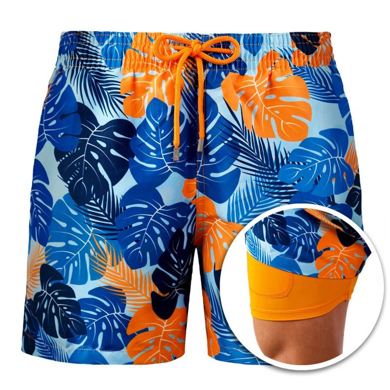 Pantalones cortos de playa estampados para hombre Pantalones cortos de doble capa Verano