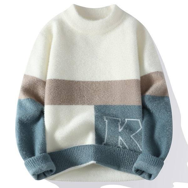 Round Neck Jacquard Color Matching Long Sleeve Pullover sweater