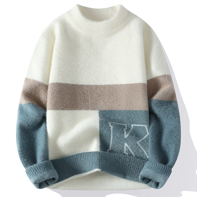 Maglione pullover a maniche lunghe con scollo tondo e colori abbinati in jacquard