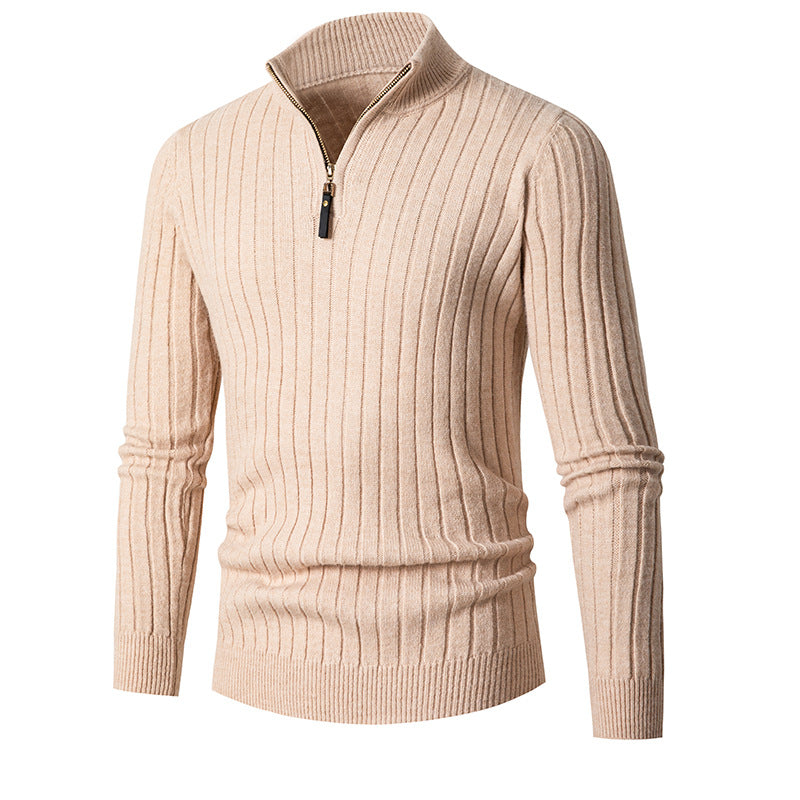 Men's Long-sleeved Half-turtleneck Zip-up Sweater