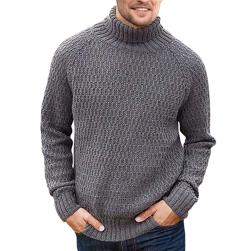 Men's High Collar Solid Color Long Sleeve Knitting Twisted Sweater