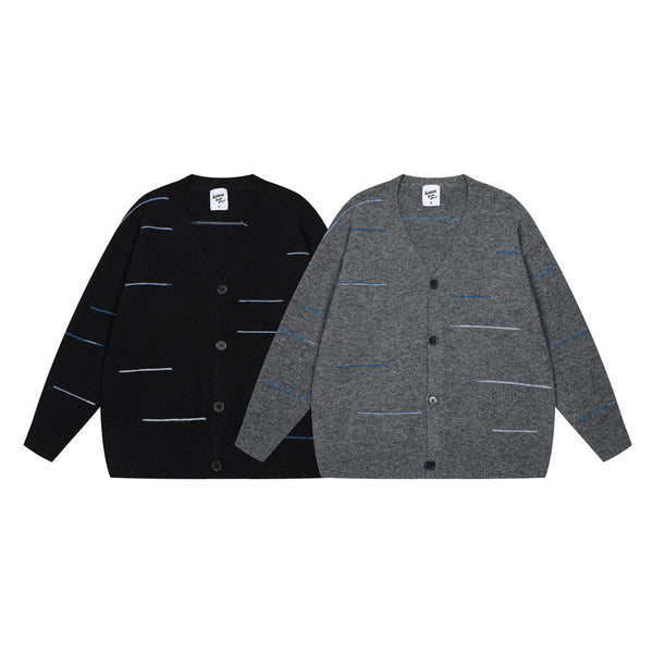 Line Knitted Cardigan Men's Sweater