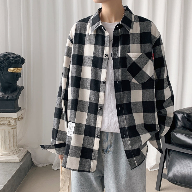 Loose Long Sleeved Plaid shirt jacket men