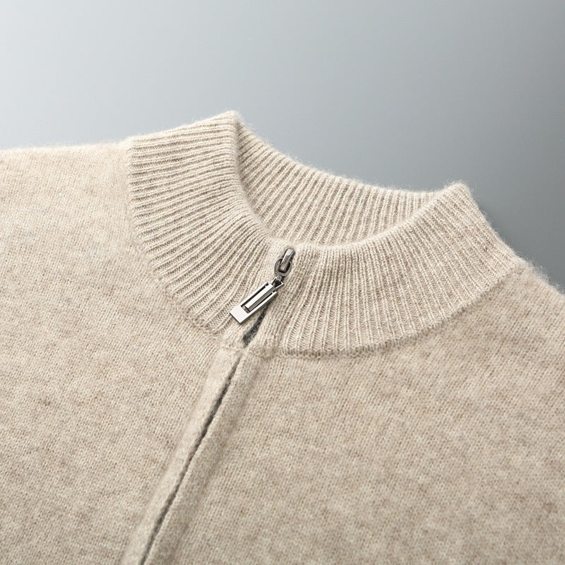 Pure Wool Knit Double-strand Thickening Stand Collar Cashmere Cardigan coat