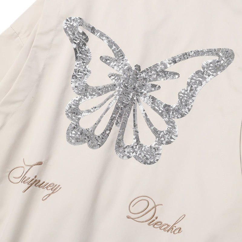 Sequined Embroidered Butterfly Baggy Coat