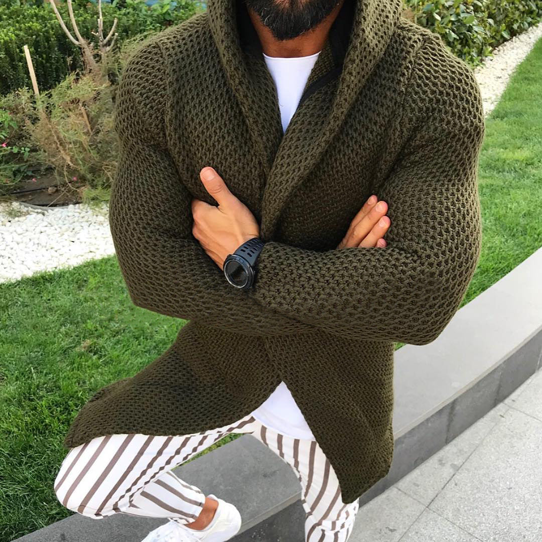 cardigan à manches longues pull tricoté à capuche pour hommes