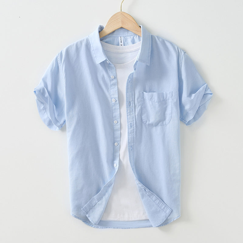 Men's Cotton And Linen Square Collar Casual Short-sleeved Shirt