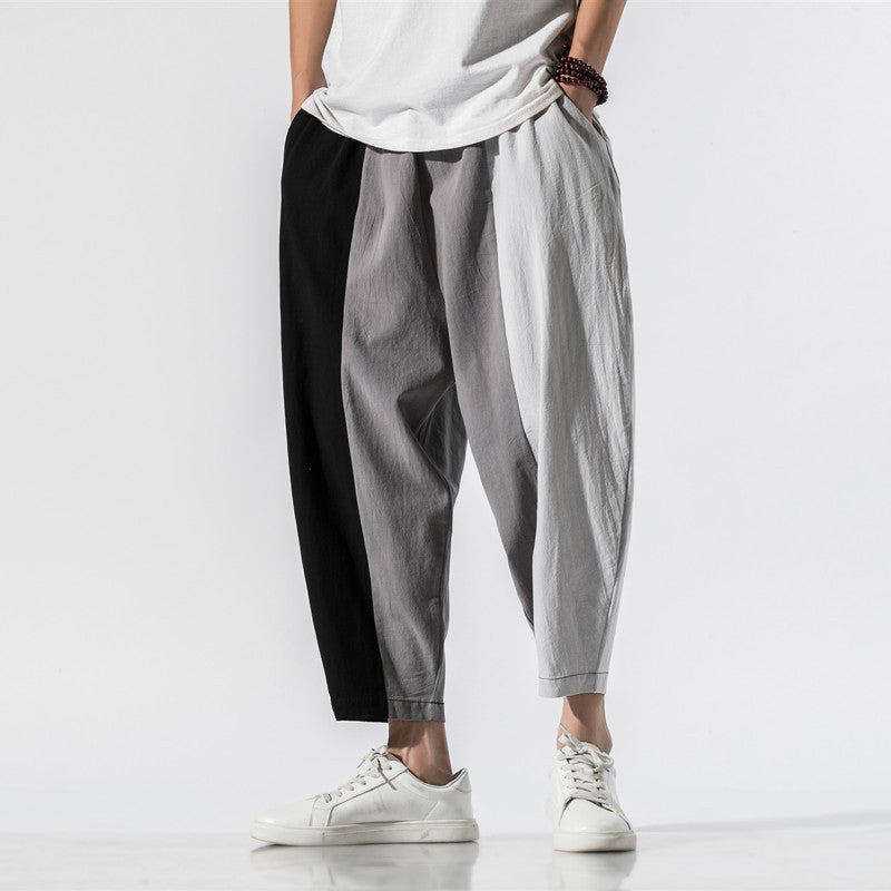 Japanese Contrast Striped Harem Pants Men