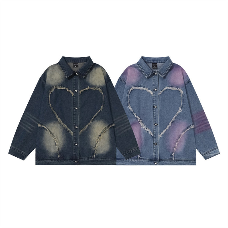 Heart-shaped Multi-part Frayed Hem Denim Jacket