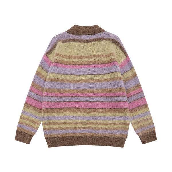 Rainbow Striped Stand Collar Thickened Sweater