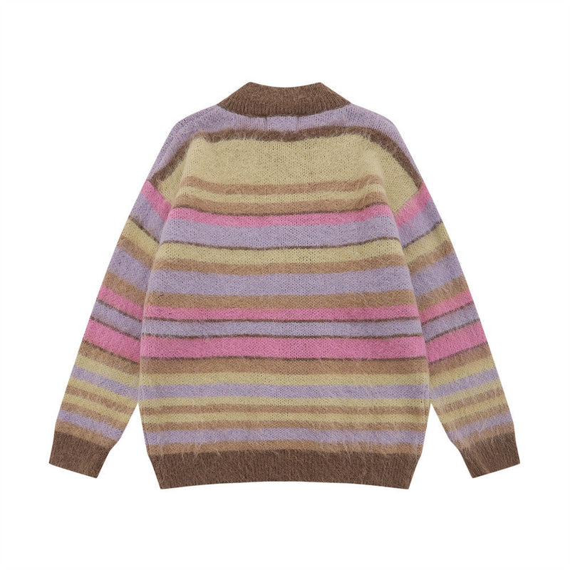 Rainbow Striped Stand Collar Thickened Sweater