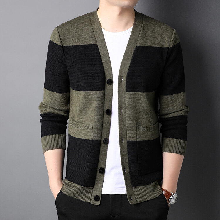 Spring And Autumn Men's Striped Cardigan Single-breasted Sweater Coat