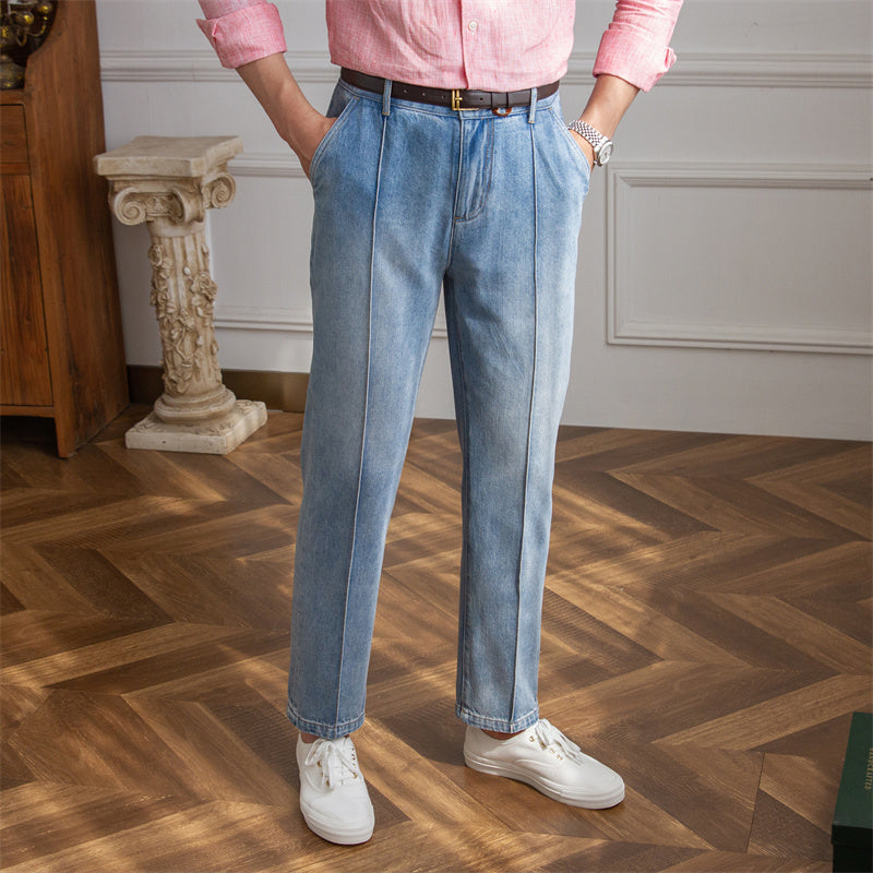 Pantalones de salón de pierna recta de mezclilla vintage transpirables finos