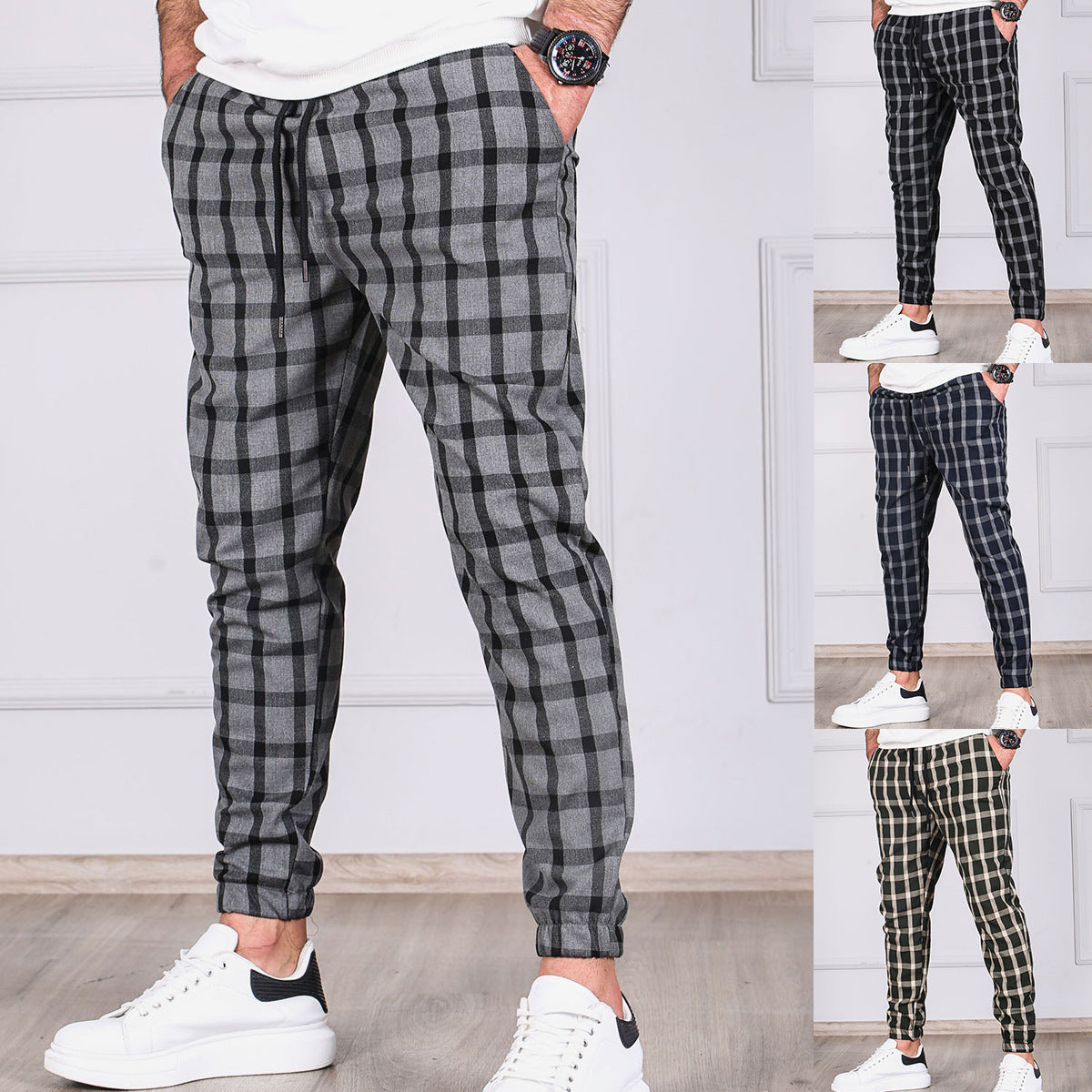 Small Lattice Striped Tethered Jogging Pants