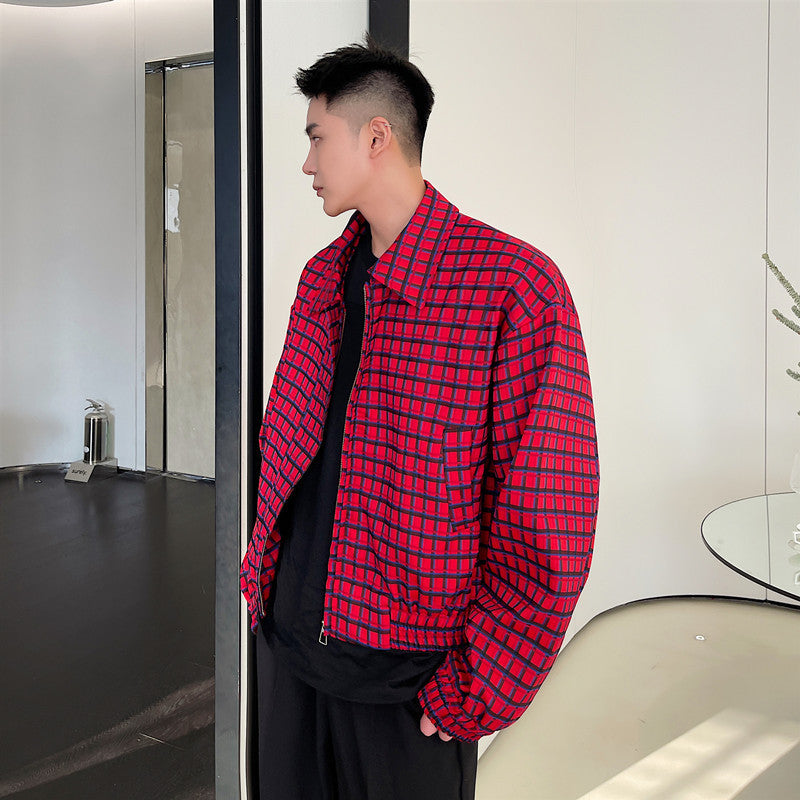 Plaid Shoulder Pad Lapel Casual Coat