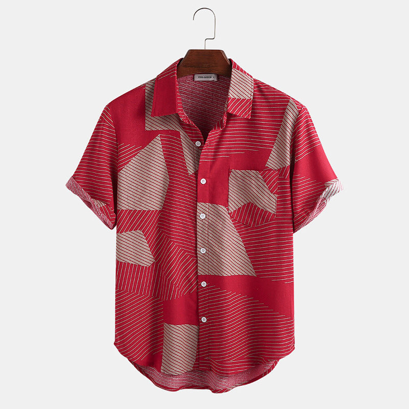 Men's striped color block short sleeve shirt