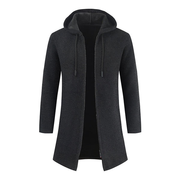 Men's Cashmere Knitting Cardigan Hooded Long Sweater
