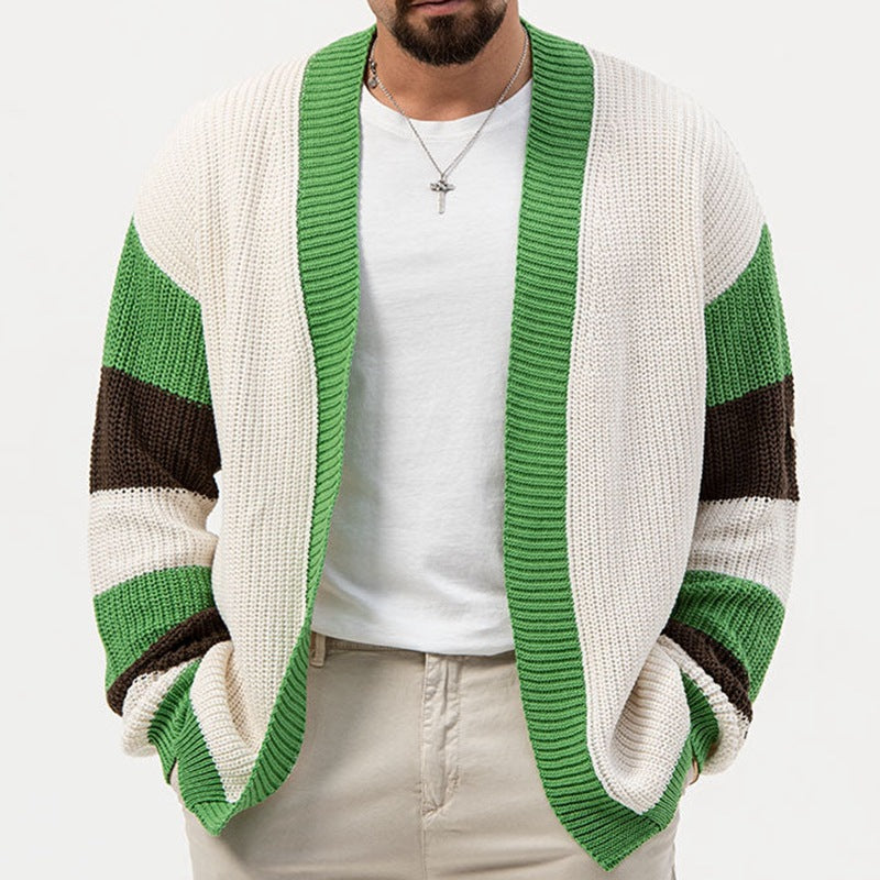 Loose Contrast Color Woolen Cardigan Jacket