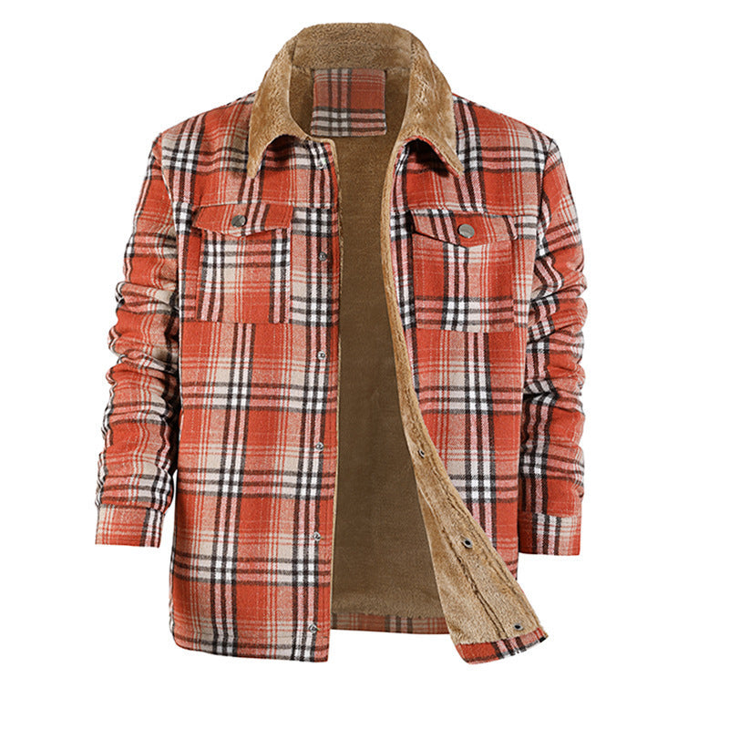 Men's Plaid Flannel Long Sleeve Lapel coat