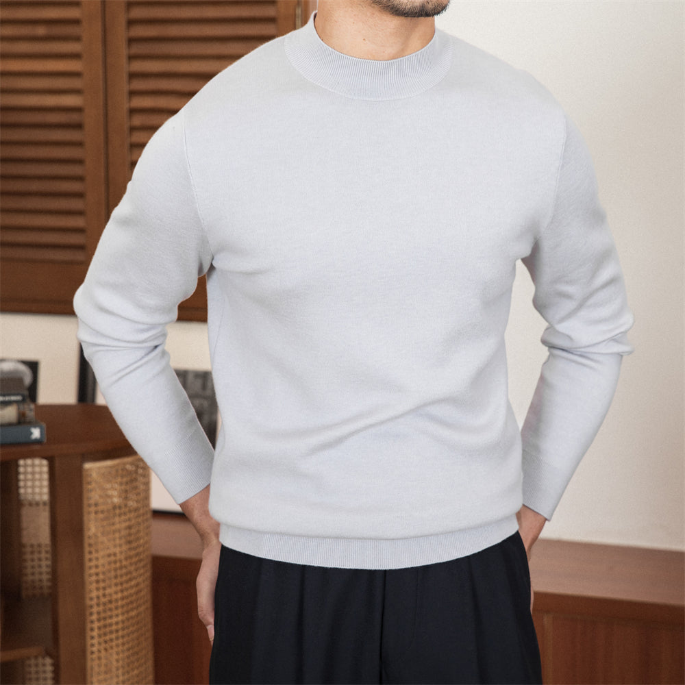 Slim Fit Wool Blend Knit Mock Neck