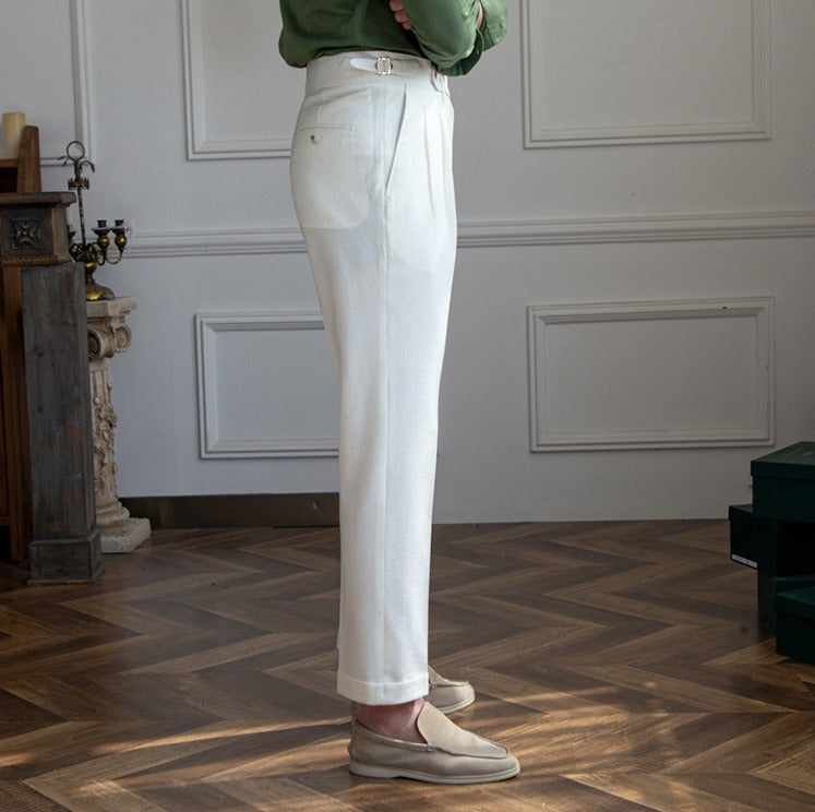 Positano Seersucker Airy Double Pleated Trousers