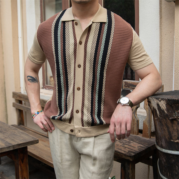 Retro Knitted Stitching Short-sleeved Cardigan shirt