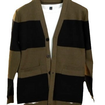 Spring And Autumn Men's Striped Cardigan Single-breasted Sweater Coat