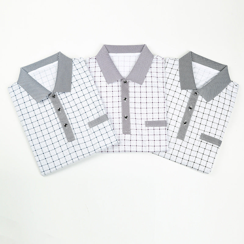 Men's lapel check T-shirt pocket short sleeve