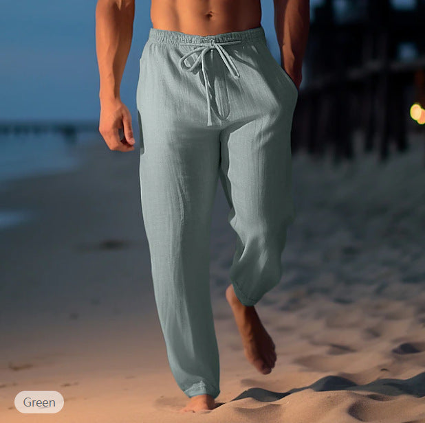 Drawstring Elastic Waist Straight Flat Comfortable beach pants